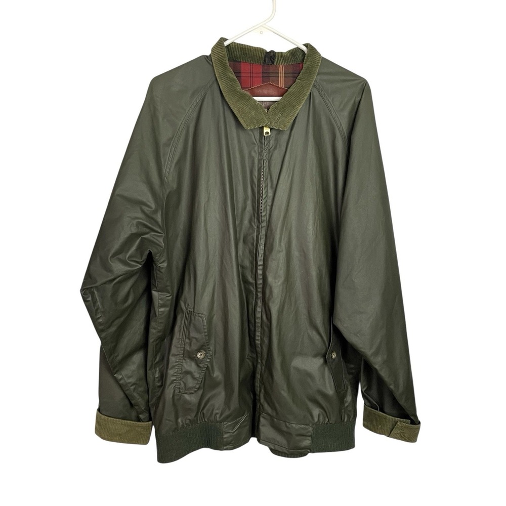 Vintage Woolrich Mens Waxed Cotton Field Jacket Sz L-Long Green Tartan Lined USA
